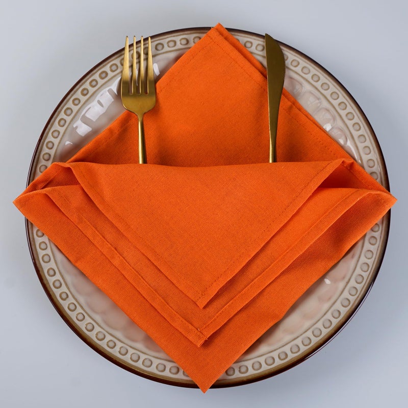 INFEI Solid Color Linen Blended Thin Dinner Fabric Napkins - Set of 12 (40 x 40 cm) - for Thanksgiving Halloween Use (Orange/Fall) - Image 3